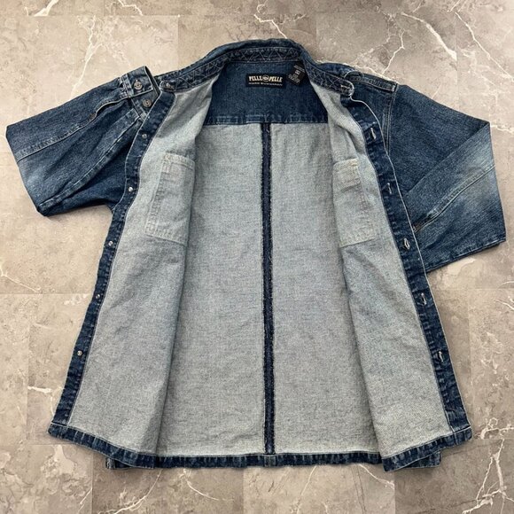 Vintage Pelle Pelle Jacket Mens XL Denim Jean Mark Buchanan Coat y2k Hip Hop Rap - Picture 2 of 13